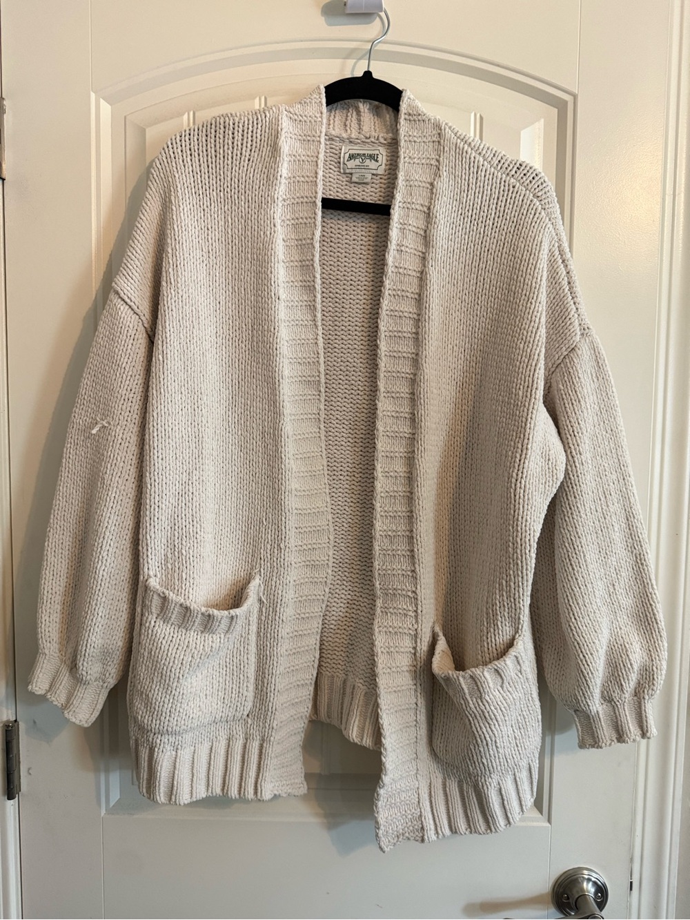 American Eagle Outfitters Cream Open-Front Chunky Knit Cardigan